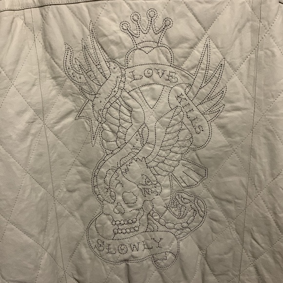 ED HARDY unisex Genuine Leather Embroidered Jacket - Picture 11 of 14